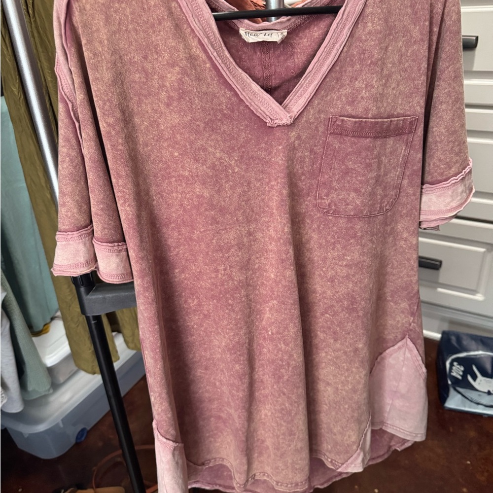 Free People Washed V-Neck Top - Dusty Rose